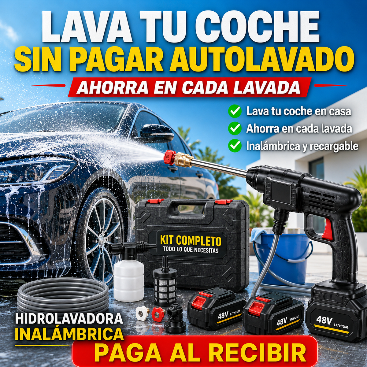 Hidrolavadora a Alta Presión Inalámbrica (2 BATERÍAS)