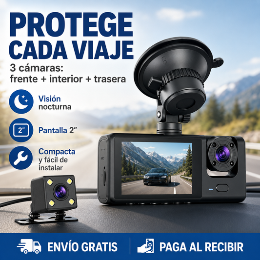 Sistema de 3 Cámaras de Alta Definición  (Frontal, Trasera e Interior)