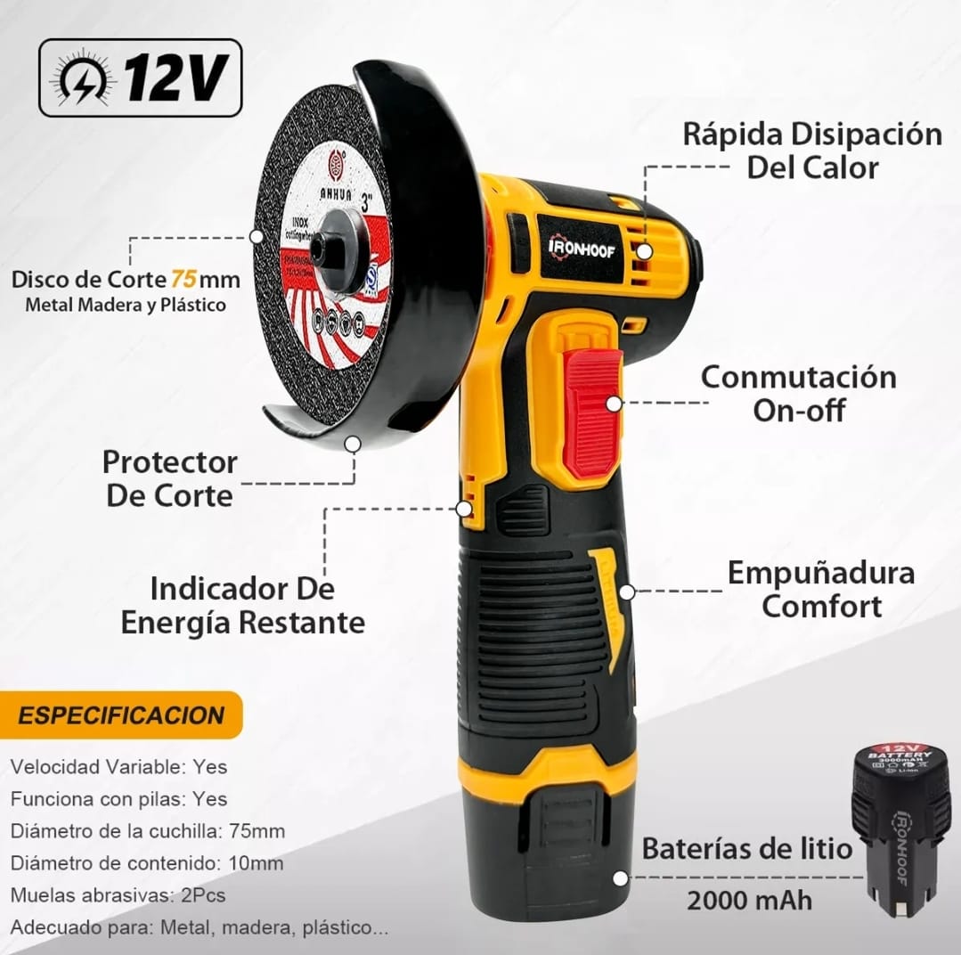 MINI ESMERILADOR INALÁMBRICO KRUGGER (DOS BATERÍAS)